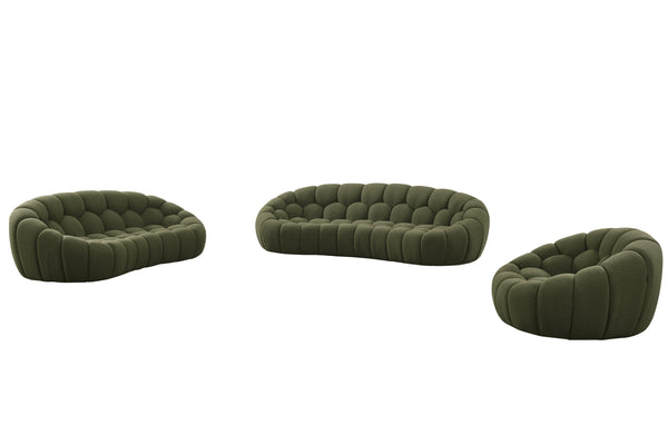 Yolonda Modern Curved Green Fabric Sofa Set