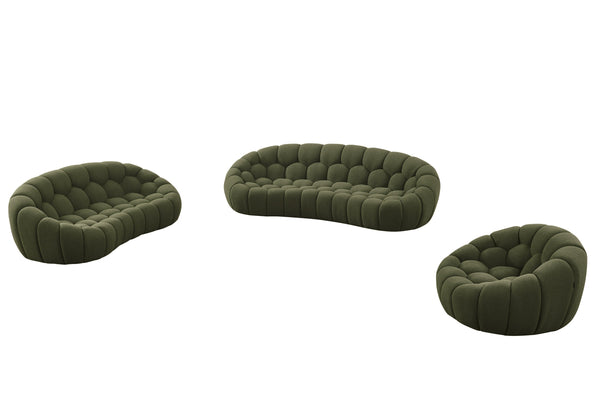 Yolonda Modern Curved Green Fabric Sofa Set