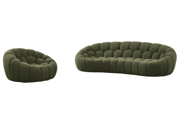 Yolonda Modern Curved Green Fabric Sofa Set
