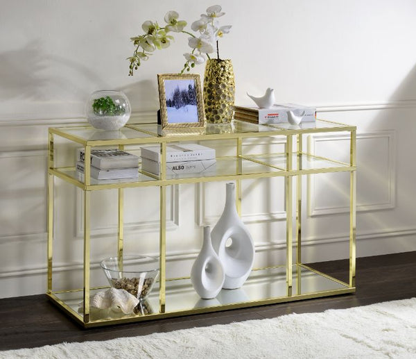 ACME Uchenna Clear Glass & Gold Sofa Table Model 83473