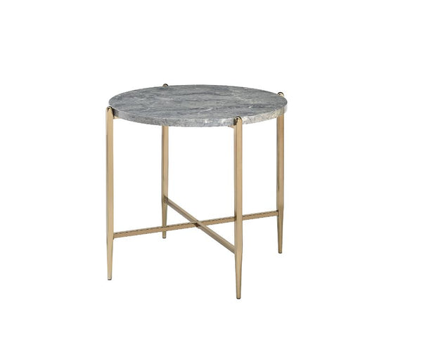 ACME Tainte Engineered Stone Top & Champagne End Table Model 83477