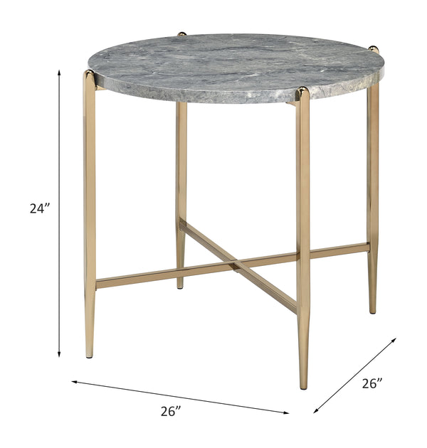 ACME Tainte Engineered Stone Top & Champagne End Table Model 83477