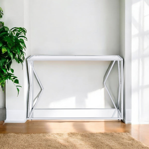 ACME Virtue Clear Glass & Chrome Sofa Table Model 83484