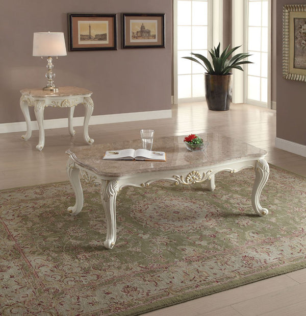 ACME Chantelle Natural Marble Top & Pearl White Coffee Table Model 83540