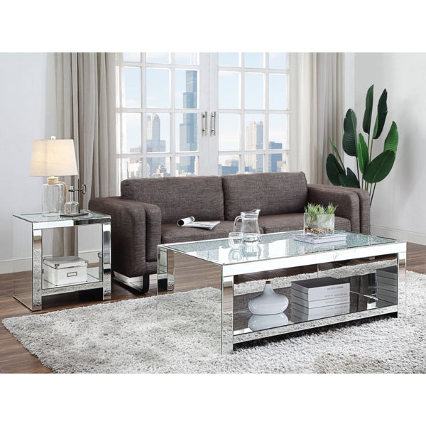 ACME Noralie Clear Glass Mirrored & Faux Diamonds Coffee Table Model 83580