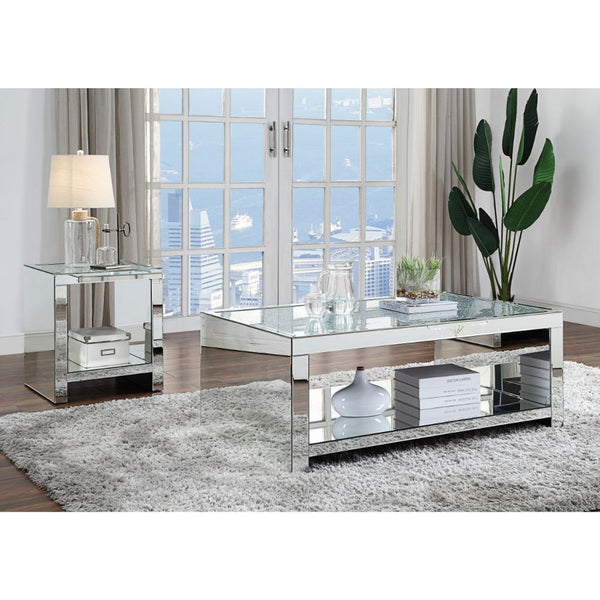 ACME Noralie Clear Glass Mirrored & Faux Diamonds Coffee Table Model 83580