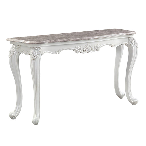 ACME Ciddrenar Natural Marble Top & White Sofa Table Model 84313