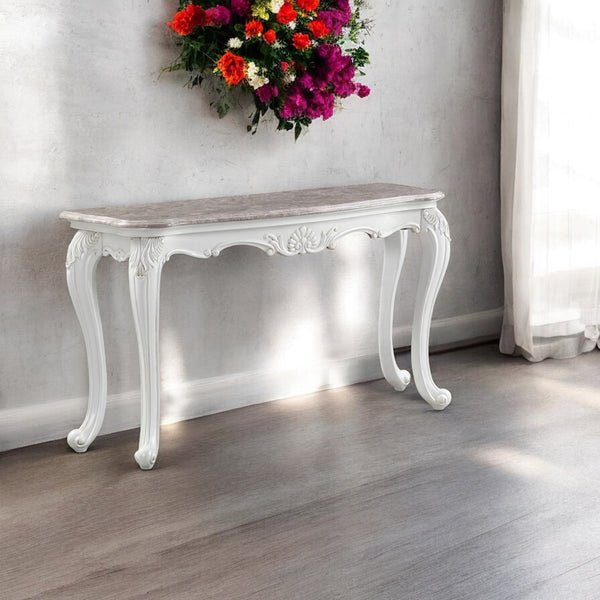 ACME Ciddrenar Natural Marble Top & White Sofa Table Model 84313