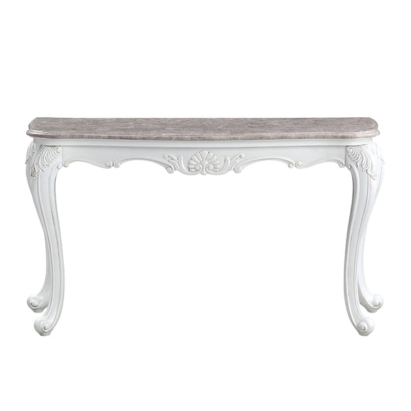 ACME Ciddrenar Natural Marble Top & White Sofa Table Model 84313