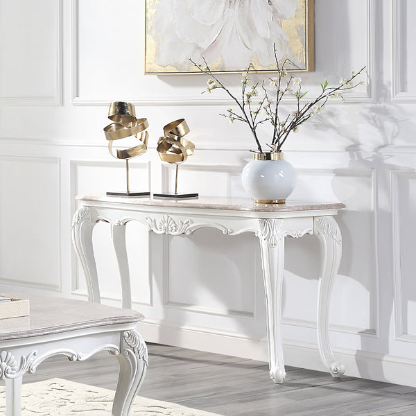 ACME Ciddrenar Natural Marble Top & White Sofa Table Model 84313