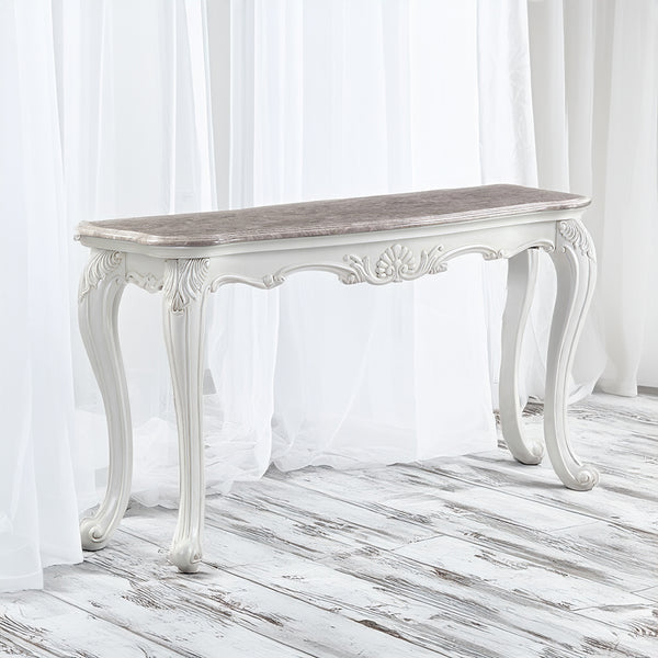 ACME Ciddrenar Natural Marble Top & White Sofa Table Model 84313