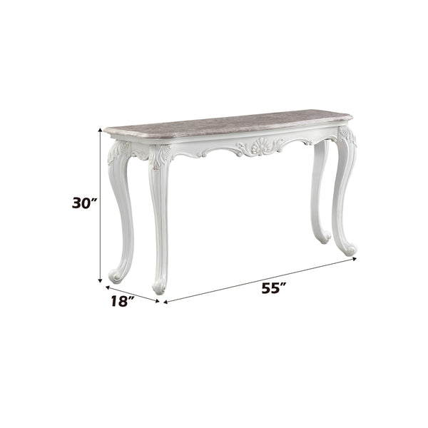 ACME Ciddrenar Natural Marble Top & White Sofa Table Model 84313