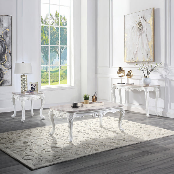 ACME Ciddrenar Natural Marble Top & White Sofa Table Model 84313