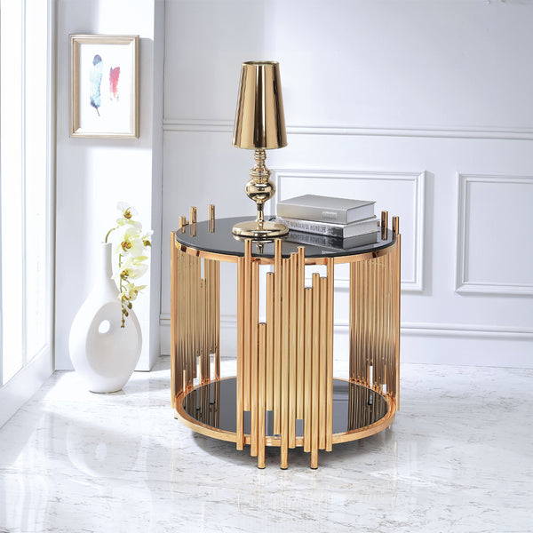 ACME Tanquin Gold & Black Glass End Table Model 84492