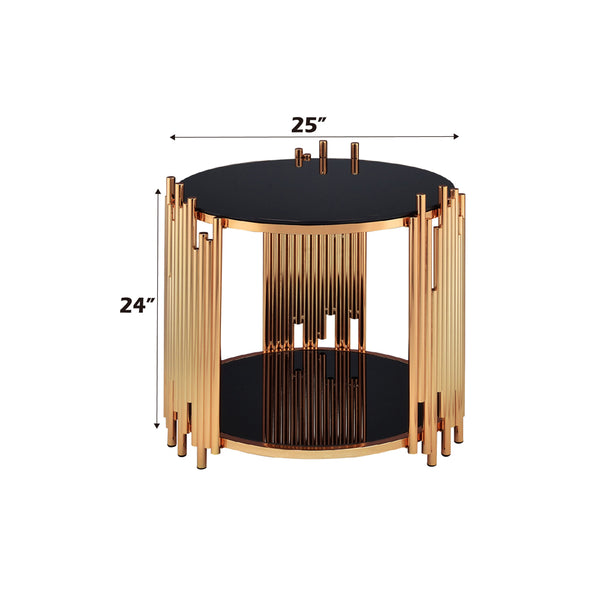 ACME Tanquin Gold & Black Glass End Table Model 84492