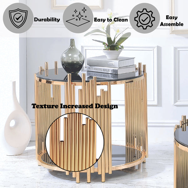 ACME Tanquin Gold & Black Glass End Table Model 84492