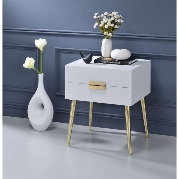 ACME Denvor White & Gold End Table Model 84496