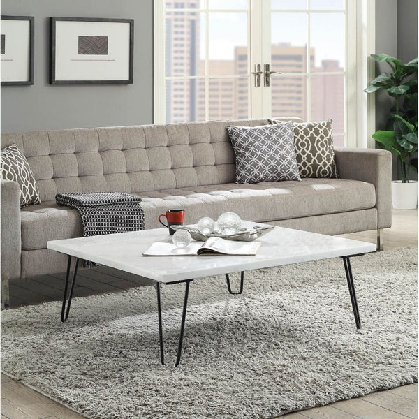 ACME Telestis White Natural Marble Top & Black Coffee Table Model 84500