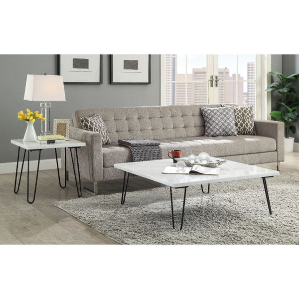 ACME Telestis White Natural Marble Top & Black Coffee Table Model 84500