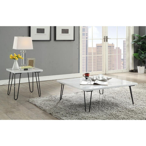 ACME Telestis White Natural Marble Top & Black Coffee Table Model 84500