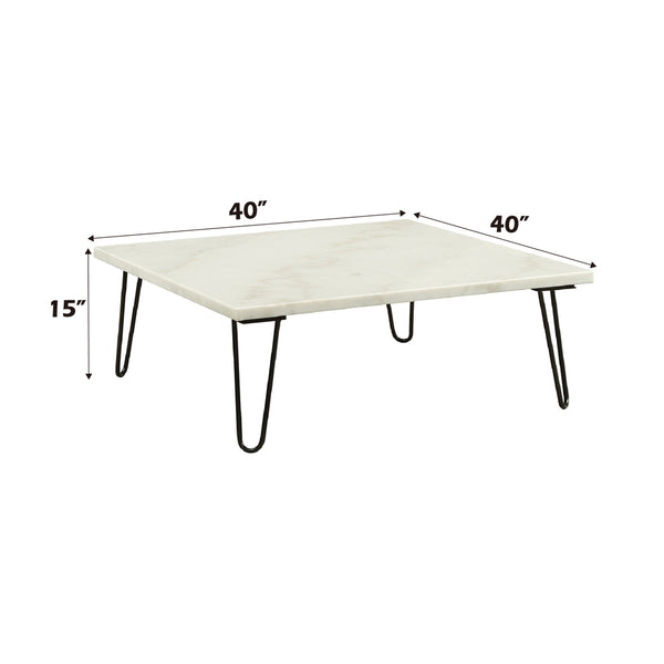 ACME Telestis White Natural Marble Top & Black Coffee Table Model 84500