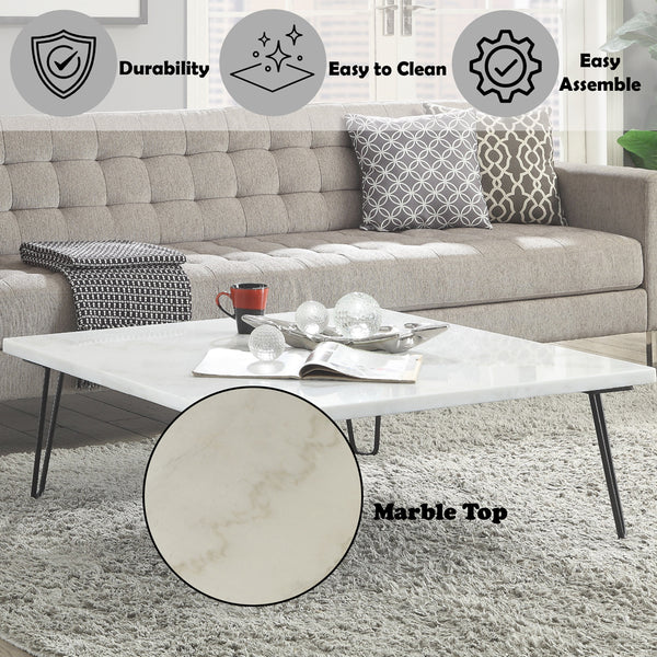 ACME Telestis White Natural Marble Top & Black Coffee Table Model 84500