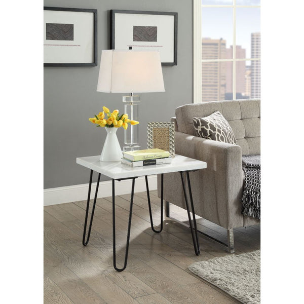 ACME Telestis White Natural Marble Top & Black End Table Model 84502