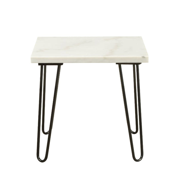 ACME Telestis White Natural Marble Top & Black End Table Model 84502
