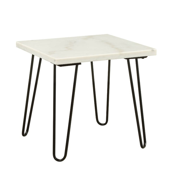 ACME Telestis White Natural Marble Top & Black End Table Model 84502