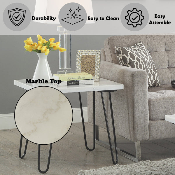 ACME Telestis White Natural Marble Top & Black End Table Model 84502