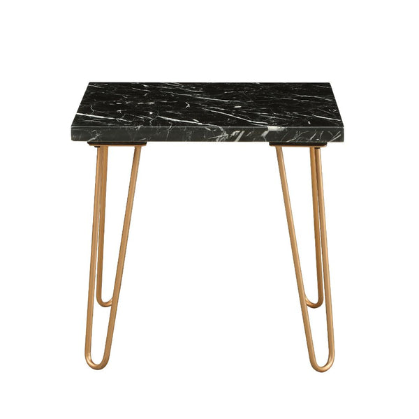 ACME Telestis Black Natural Marble Top & Gold End Table Model 84507