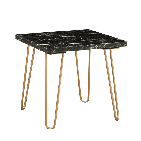 ACME Telestis Black Natural Marble Top & Gold End Table Model 84507