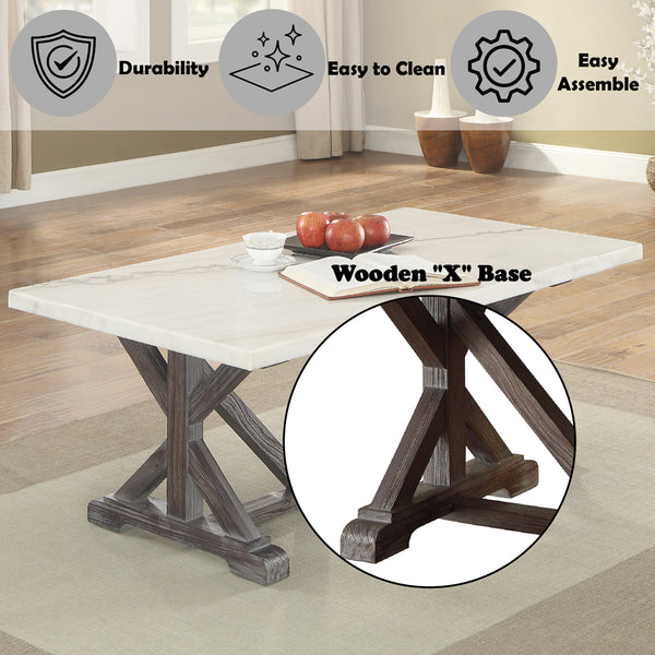ACME Romina White Natural Marble Top & Weathered Espresso Coffee Table Model 84545