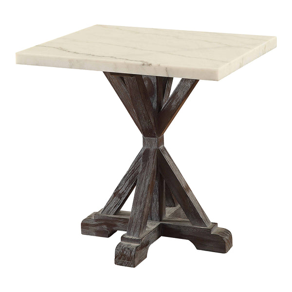 ACME Romina White Natural Marble Top & Weathered Espresso End Table Model 84547