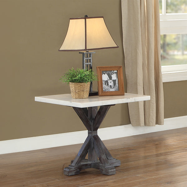 ACME Romina White Natural Marble Top & Weathered Espresso End Table Model 84547