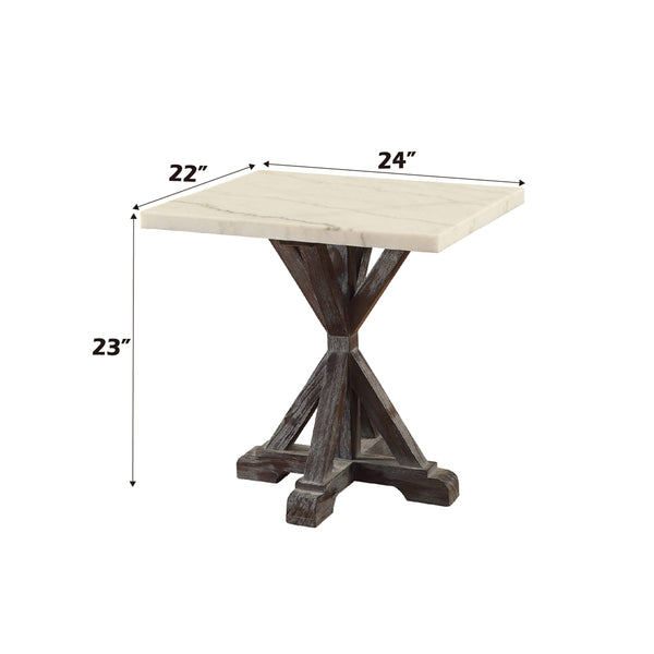 ACME Romina White Natural Marble Top & Weathered Espresso End Table Model 84547