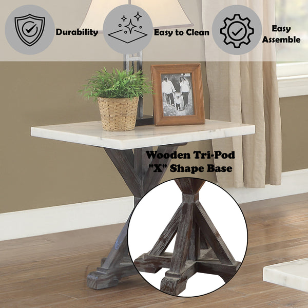 ACME Romina White Natural Marble Top & Weathered Espresso End Table Model 84547