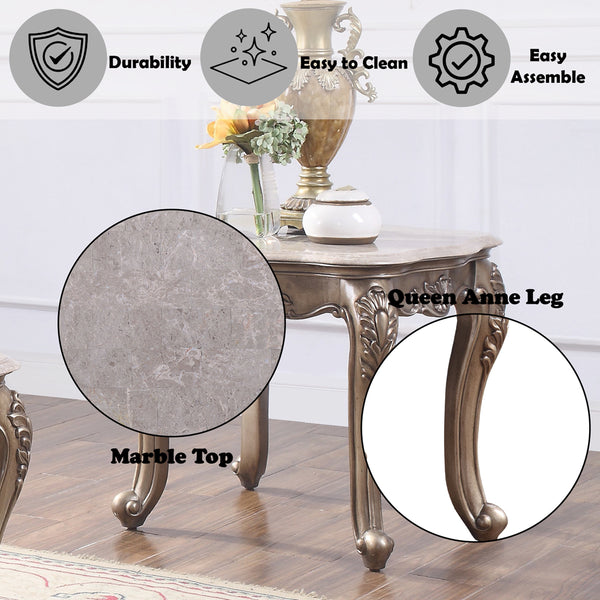 ACME Jayceon Natural Marble Top & Champagne End Table Model 84867