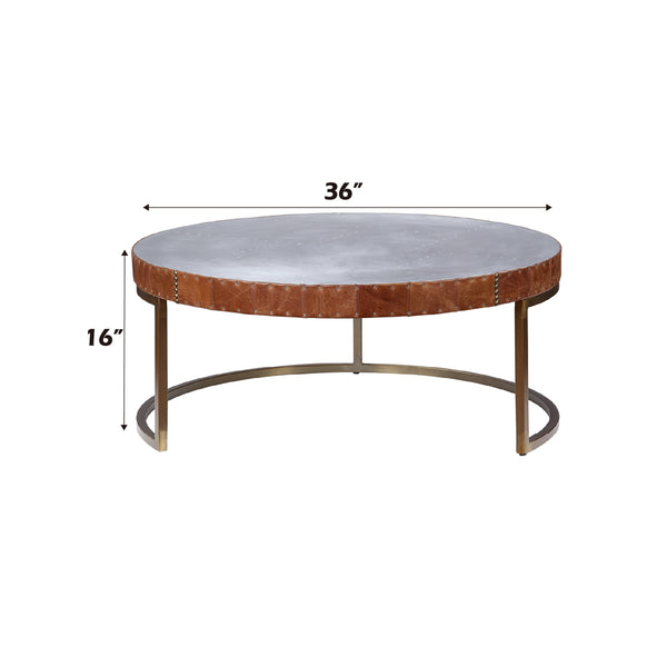 ACME Tamas Aluminum & Cocoa Top Grain Leather Coffee Table Model 84885