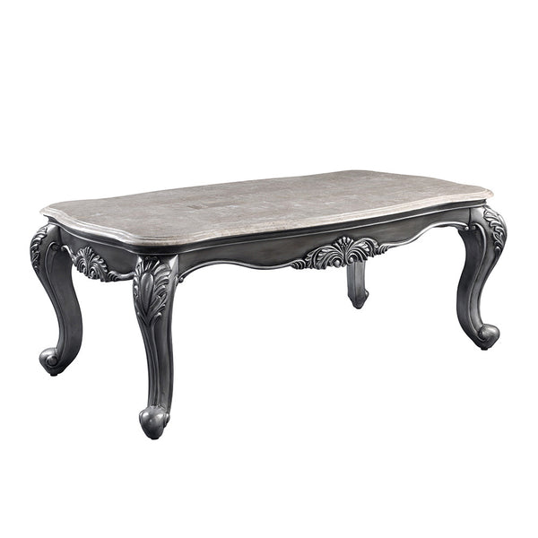 ACME Ariadne Natural Marble Top & Platinum Coffee Table Model 85345