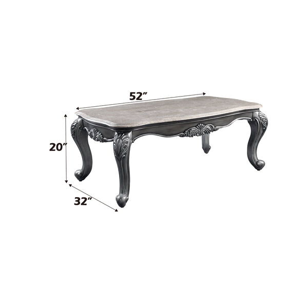 ACME Ariadne Natural Marble Top & Platinum Coffee Table Model 85345