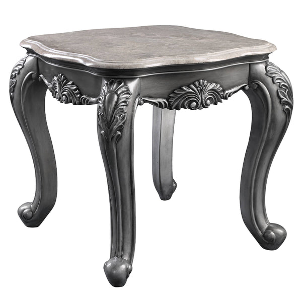 ACME Ariadne Natural Marble Top & Platinum End Table Model 85347