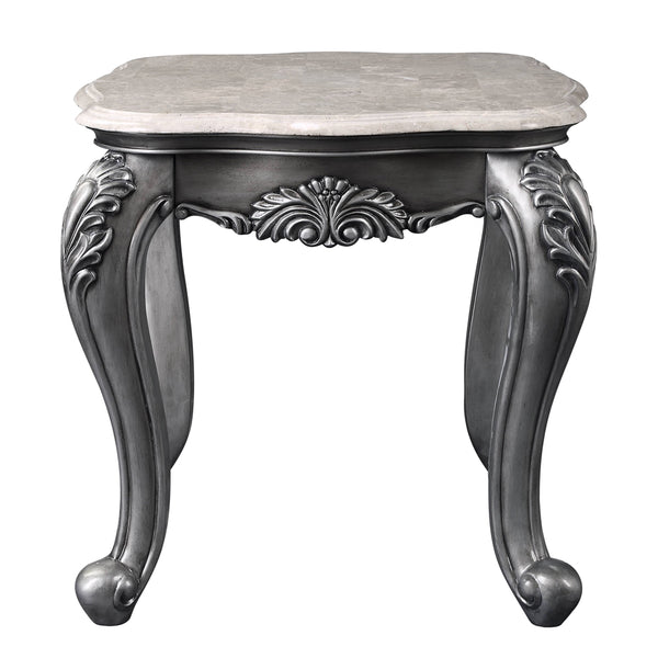 ACME Ariadne Natural Marble Top & Platinum End Table Model 85347