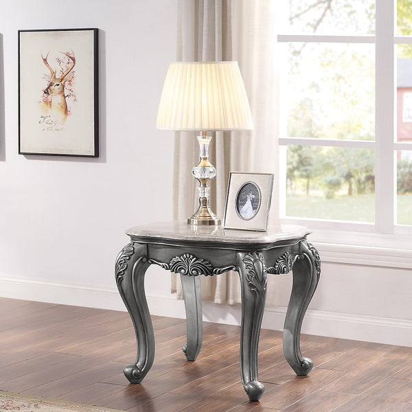 ACME Ariadne Natural Marble Top & Platinum End Table Model 85347