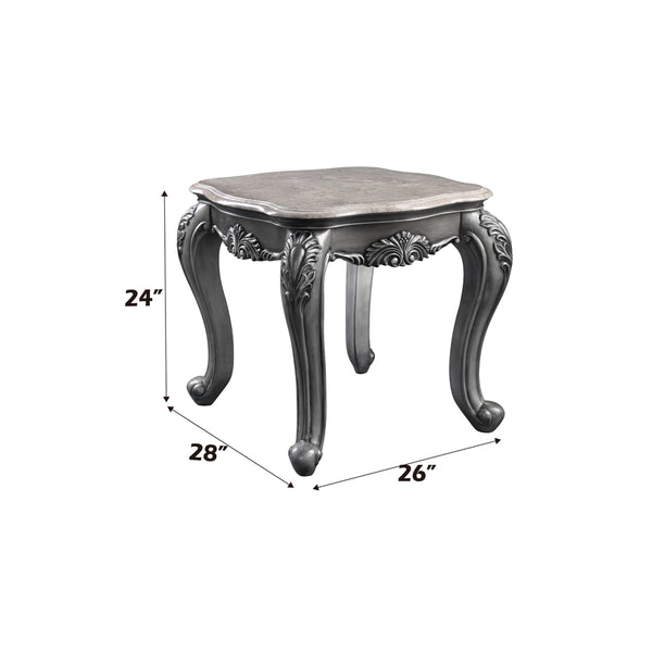 ACME Ariadne Natural Marble Top & Platinum End Table Model 85347