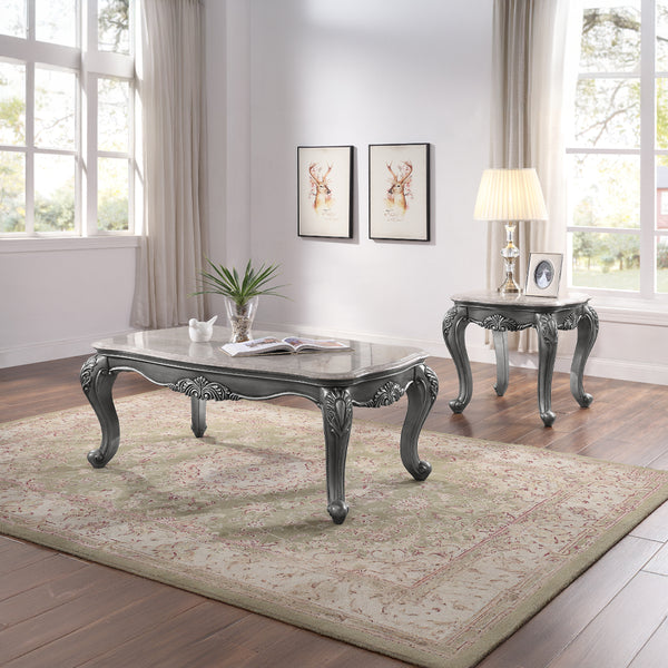 ACME Ariadne Natural Marble Top & Platinum End Table Model 85347
