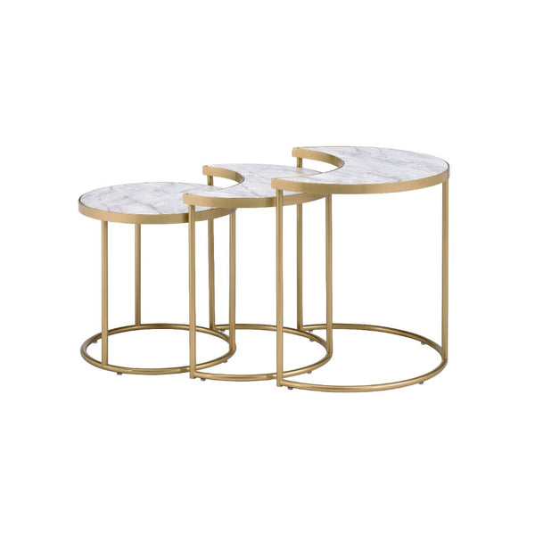 ACME Anpay Engineered Stone & Gold Nesting Table Set Model 85390