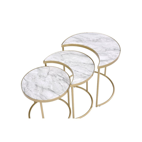ACME Anpay Engineered Stone & Gold Nesting Table Set Model 85390