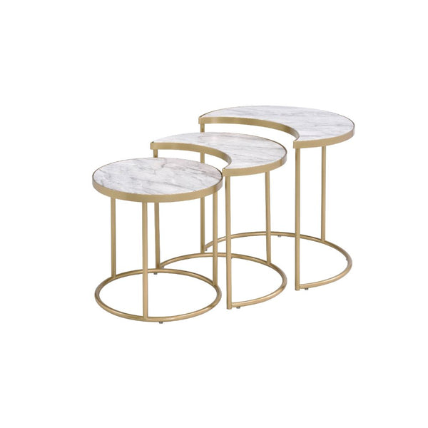 ACME Anpay Engineered Stone & Gold Nesting Table Set Model 85390