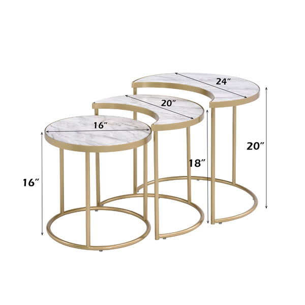 ACME Anpay Engineered Stone & Gold Nesting Table Set Model 85390